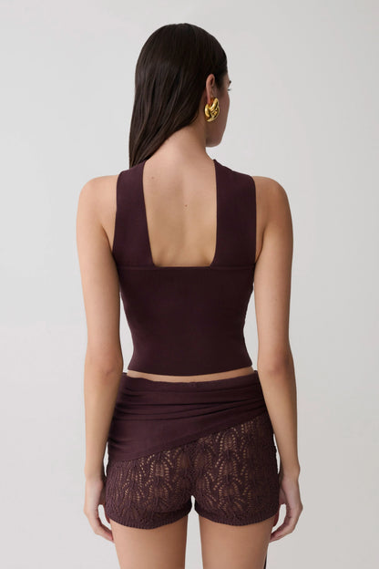 Angelika Twist Front Knit Top Chocolate