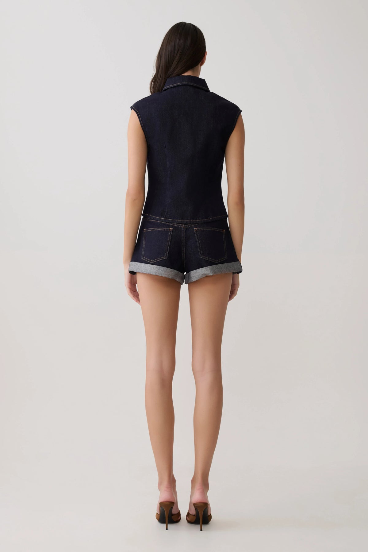 Jeremy Collared Denim Longline Top Washed Indigo Blue