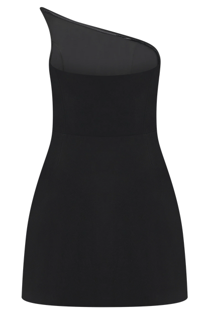 Liva Strapless Diamante Floral Trim Mini Dress Black