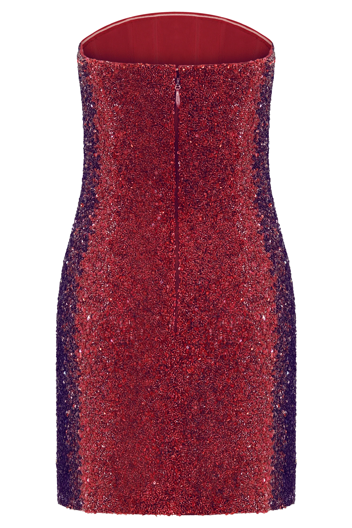 Zander Hand Beaded Strapless Mini Dress Red Ombre
