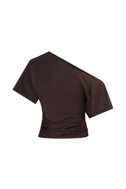 Luu Off Shoulder Slinky Top Dark Chocolate