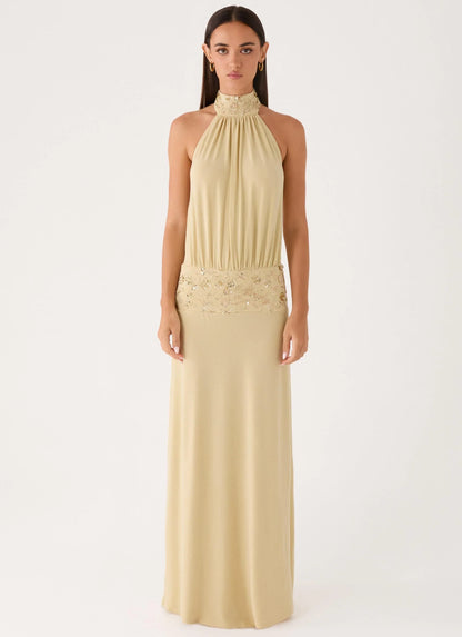 Donyale Halter Maxi Dress Pale Olive