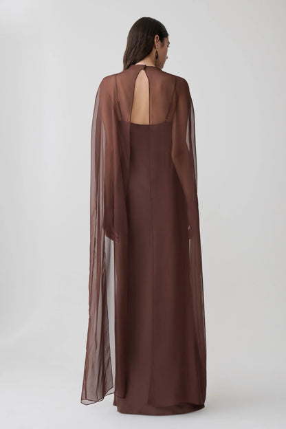 Martinne Chiffon Cape Maxi Dress Mocha