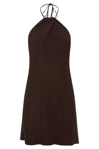 Maggie Cupro Halter Mini Dress Dark Chocolate