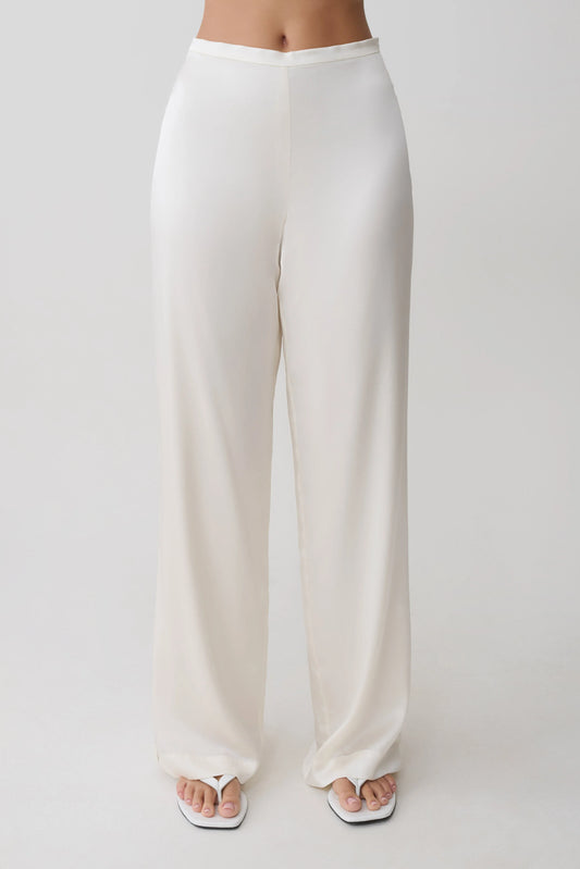 Kayla Silk Blend Straight Leg Pants Ivory
