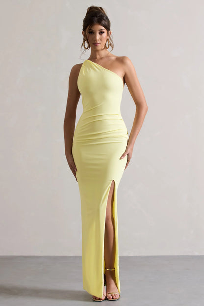 Dressing Up Lemon One Shoulder Maxi Dress With Open Back Detail