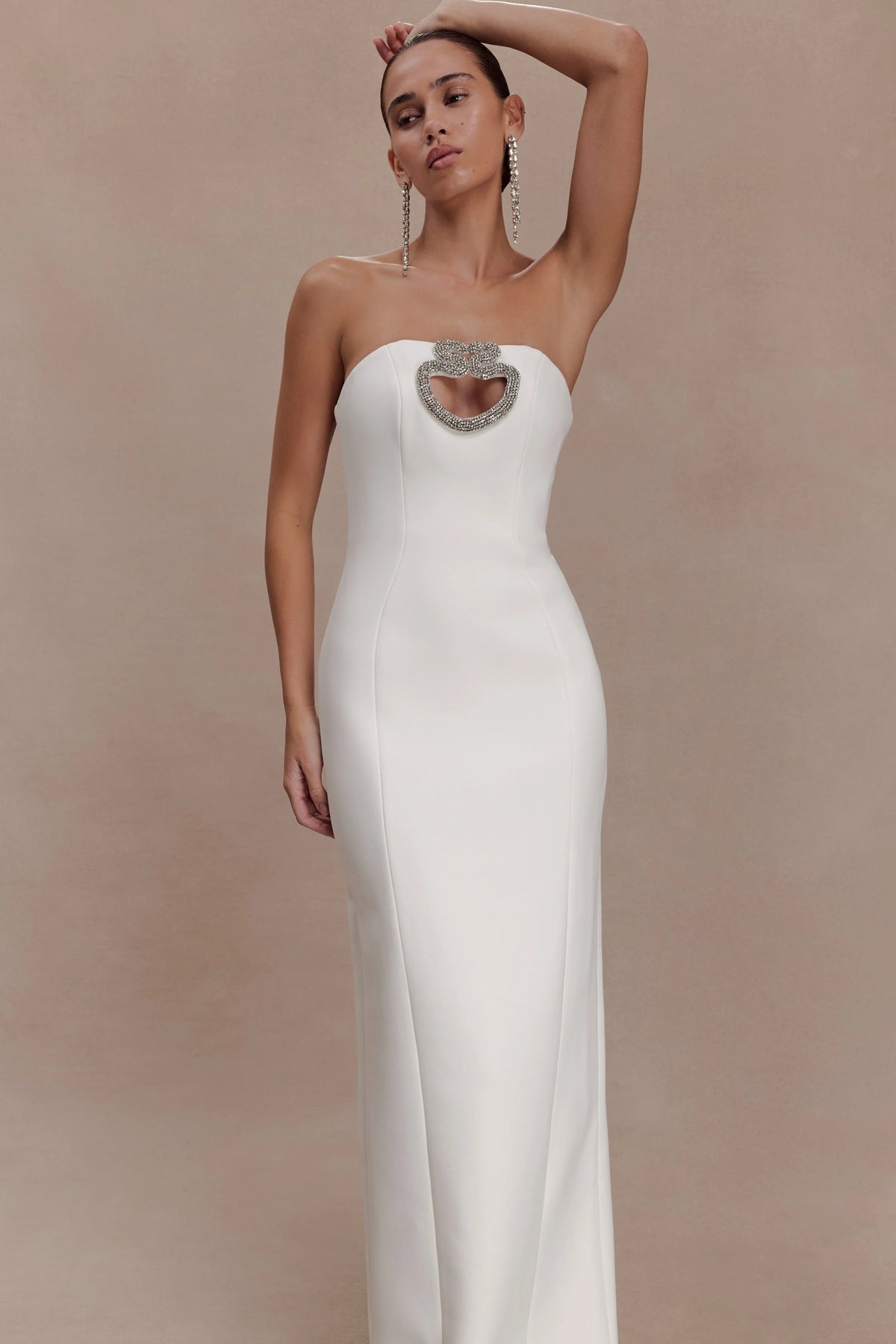 Hilda Embellished Strapless Maxi Dress White