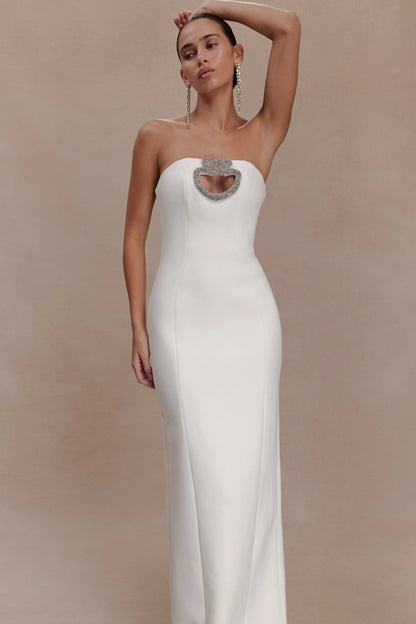 Hilda Embellished Strapless Maxi Dress White