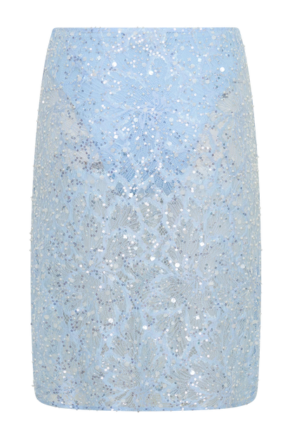 Kiara Pearl Beaded Midi Skirt Powder Blue