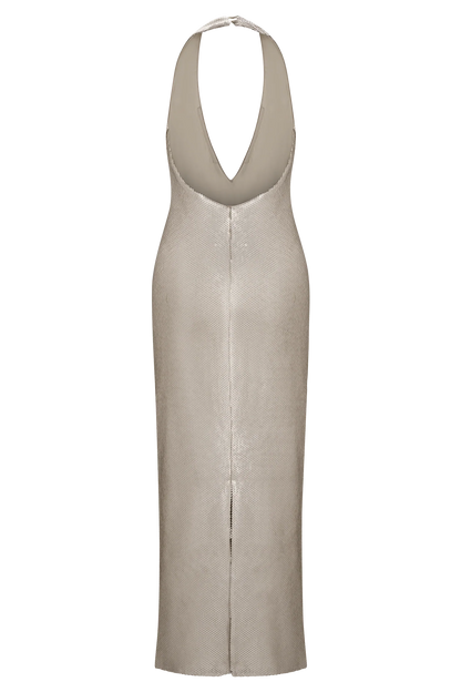 Carnation Sequin Halter Midi Dress Gold