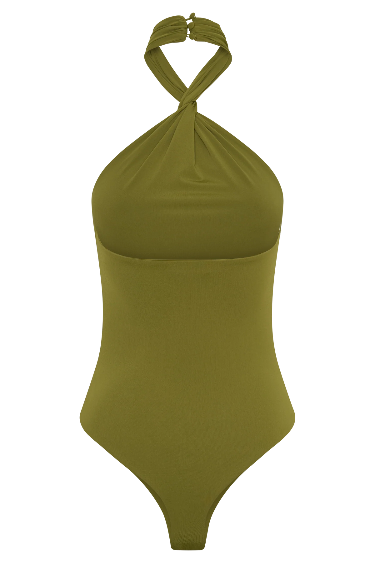 Bambi Twisted Neck Dry Jersey Bodysuit Martini Olive