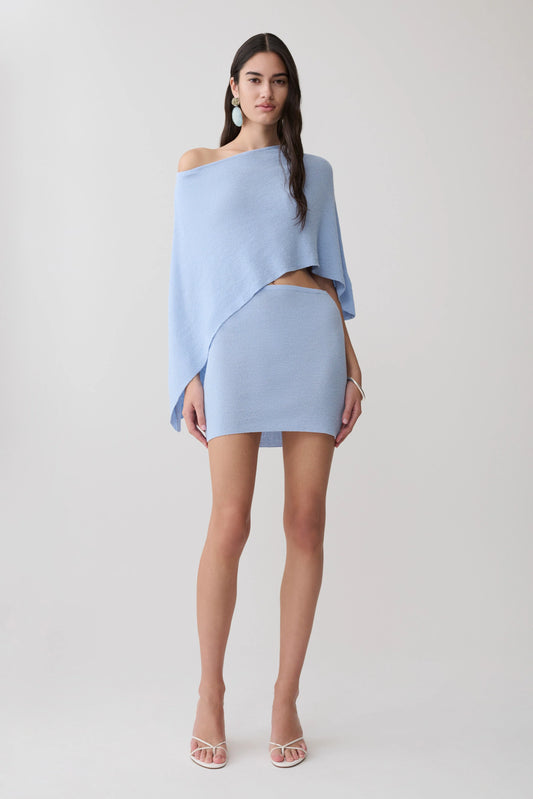 Loura Mid Rise Knit Mini Skirt Cornflower Blue