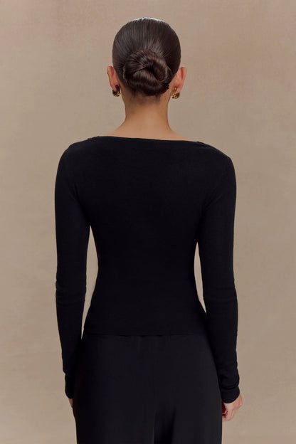 Culver Draped Twist Knit Top Black