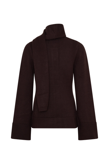 Lara Knit Cardigan With Scarf Chocolate
