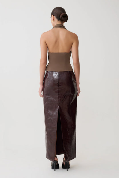 Marina Halter Top With Hardware Cacao Brown
