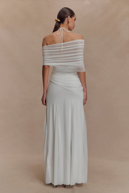 Gabrielle Slinky And Mesh Maxi Dress White