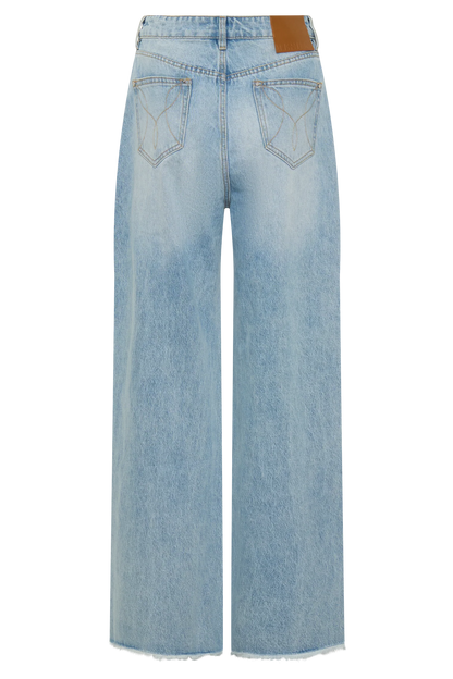 Sebastian Straight Leg Denim Jeans With Fray Hem Washed Light Blue