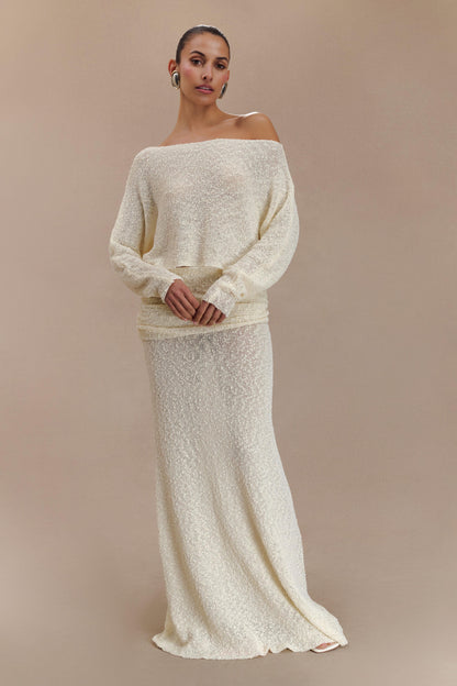 Petra Ruched Knit Maxi Skirt Ivory