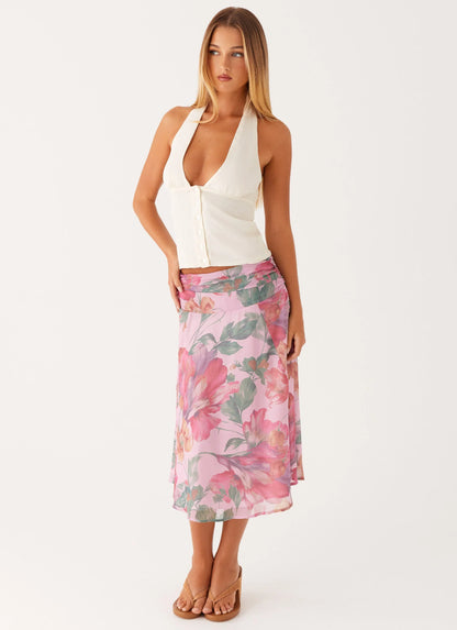 Valley Midi Skirt Pink Floral