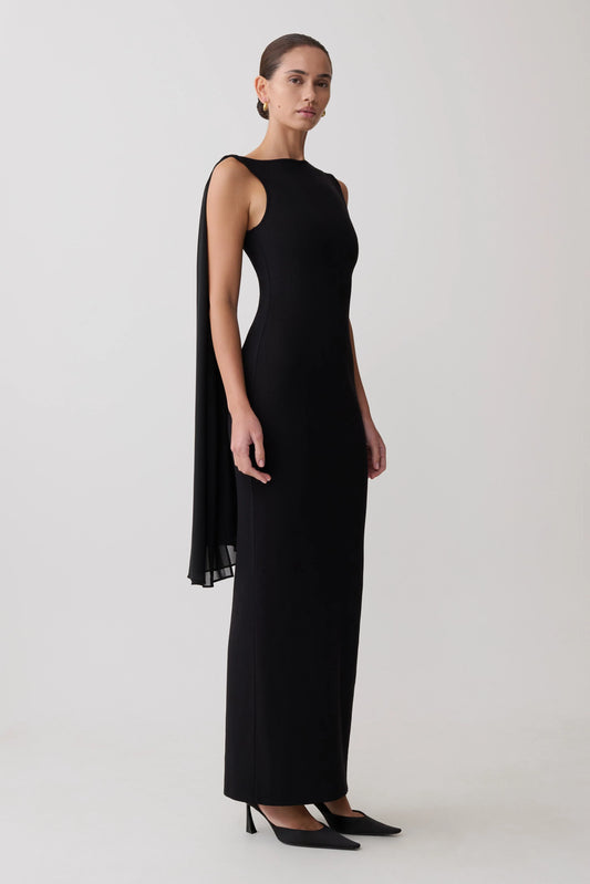 Farid Bandage Maxi Dress With Chiffon Black