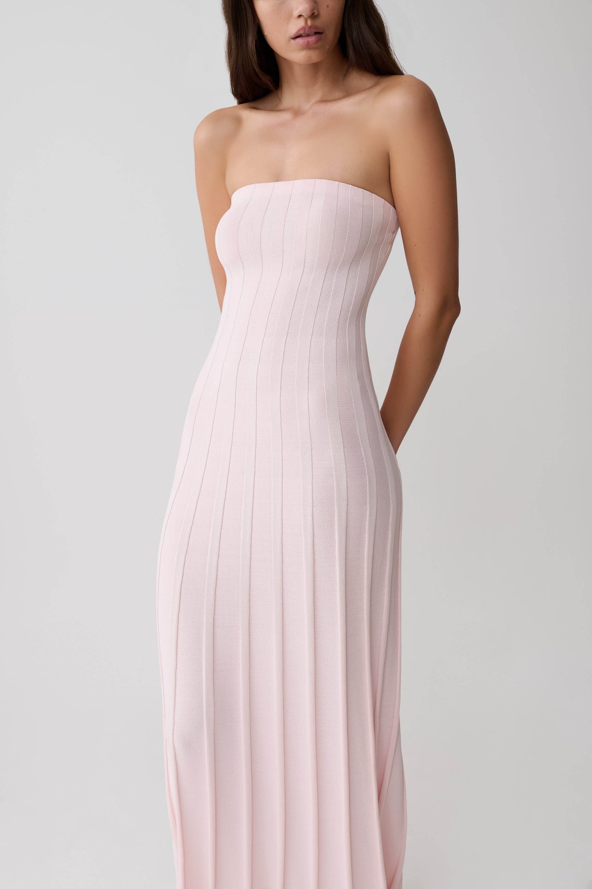 Pia Ribbed Strapless Maxi Dress Baby Pink
