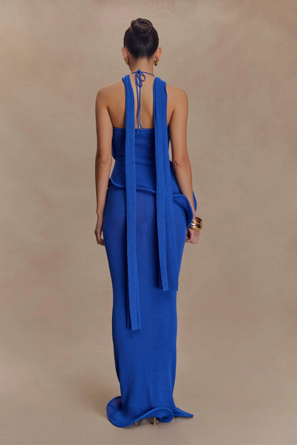 Caprice Halter Knit Maxi Dress Cobalt