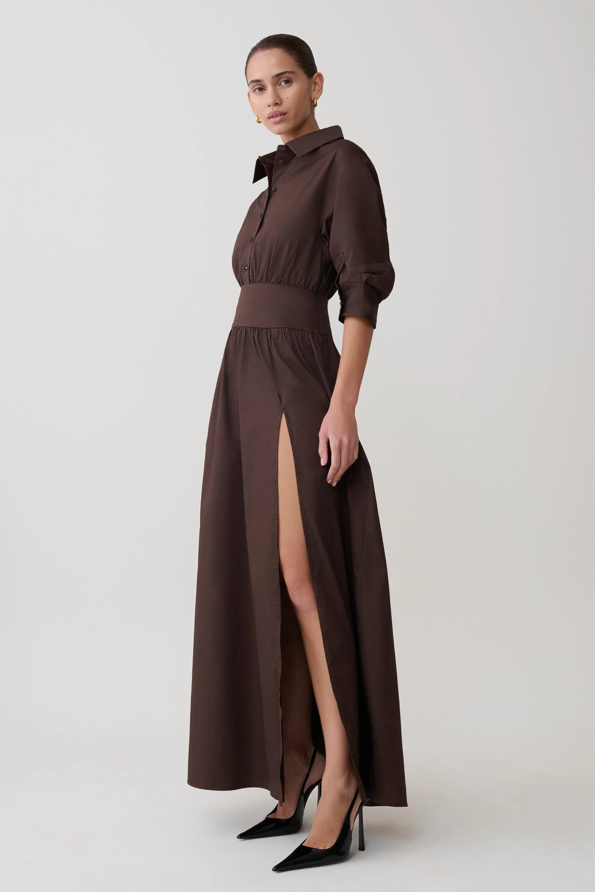 Isolde Long Sleeve Cotton Maxi Dress Dark Chocolate