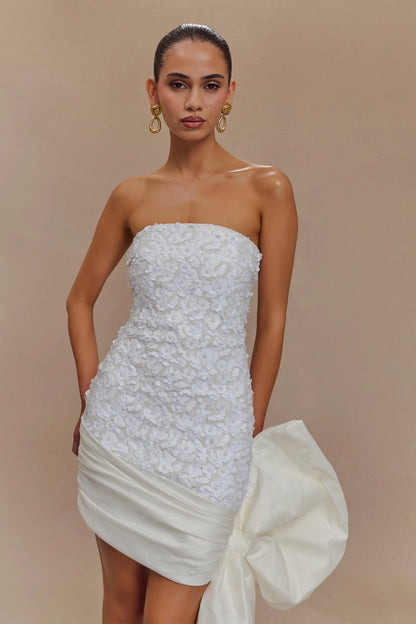 Franka Strapless Bow Mini Dress White