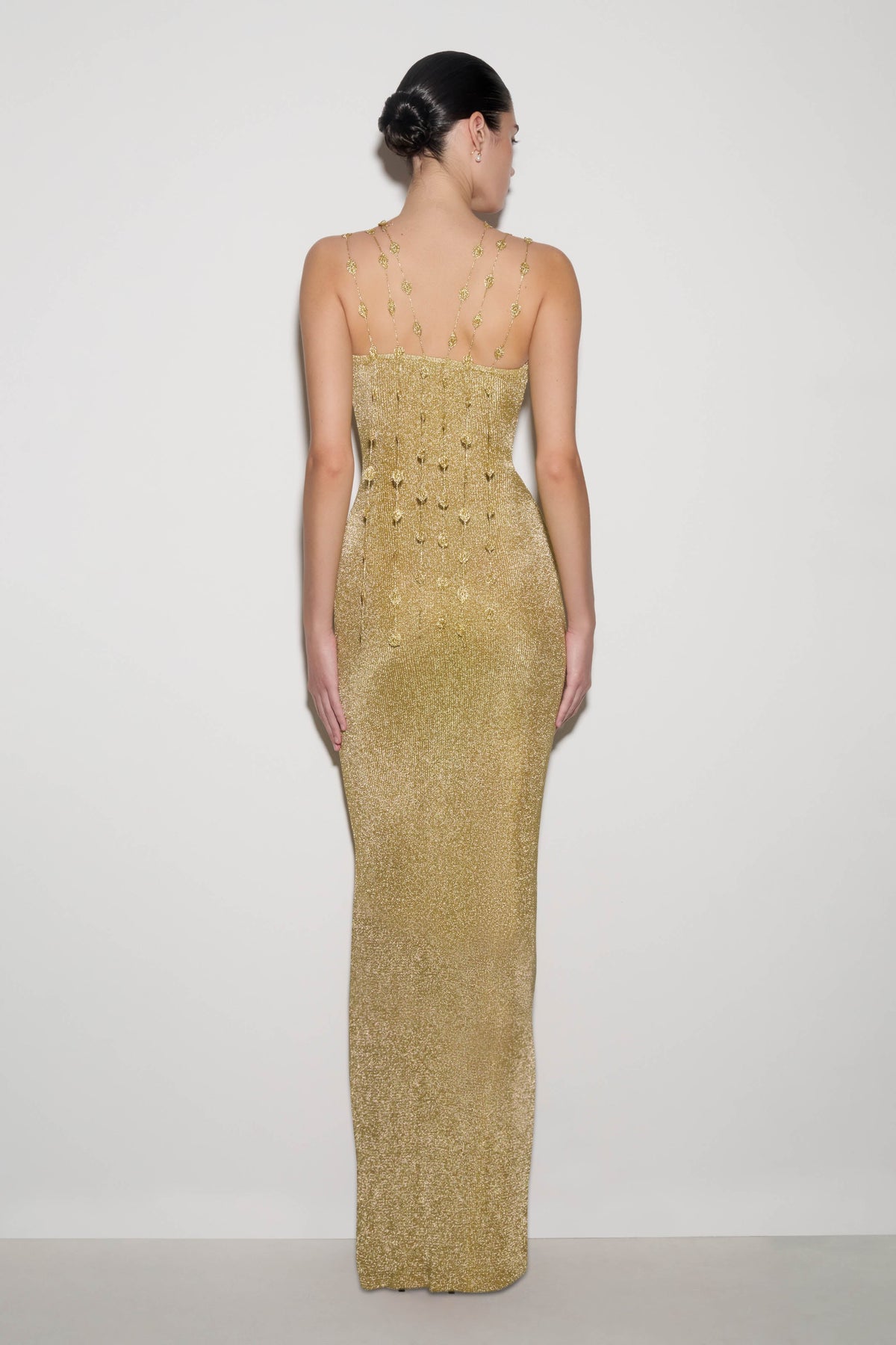 Shami Lurex Maxi Dress With Flowers Gold