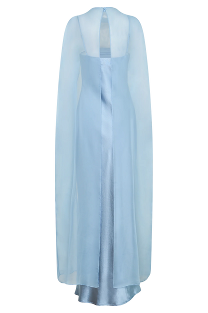 Martinne Chiffon Cape Maxi Dress Arctic Blue
