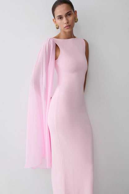 Farid Bandage Maxi Dress With Chiffon Baby Pink