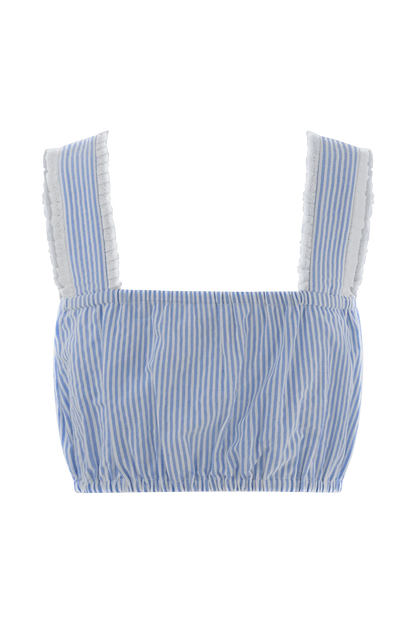 Gretel Sleeveless Crop Top Blue Pinstripe