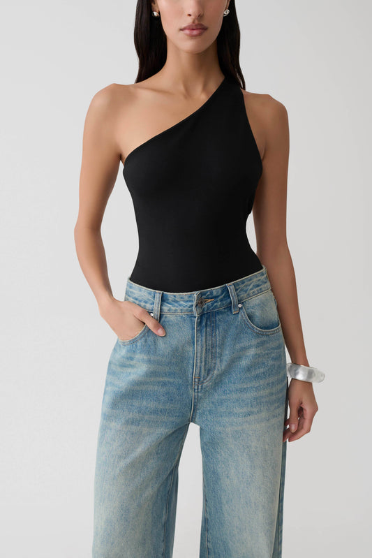 Kuru Asymmetric Back Ponte Bodysuit Black