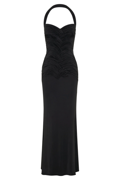 Hoai Gathered Slinky Halter Maxi Dress Black