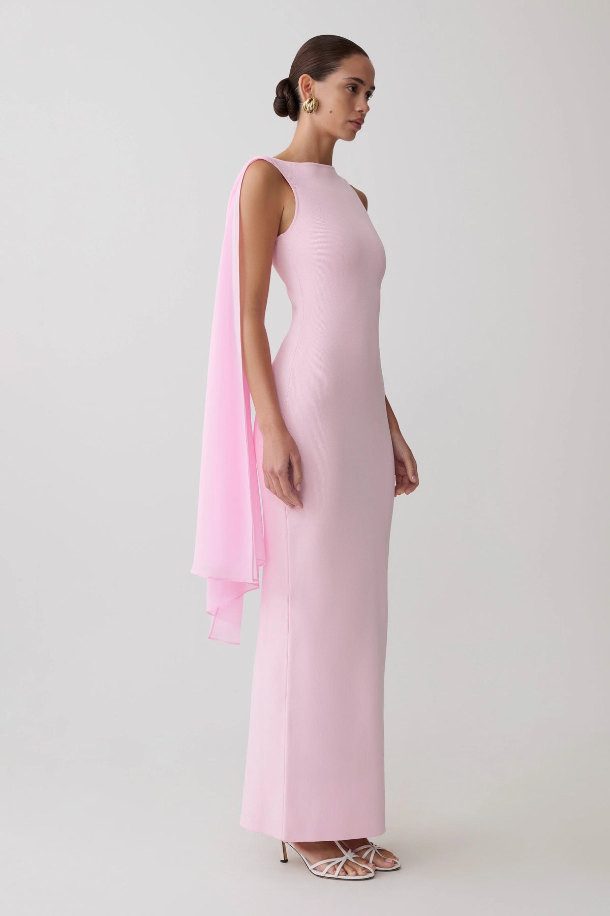 Farid Bandage Maxi Dress With Chiffon Baby Pink