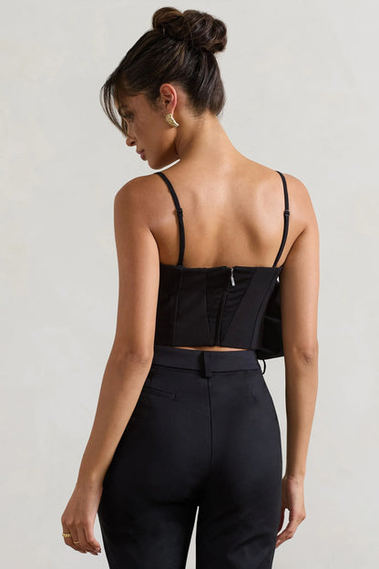 Whirlwind Black Strappy Top With Oversized Ruffle Detail
