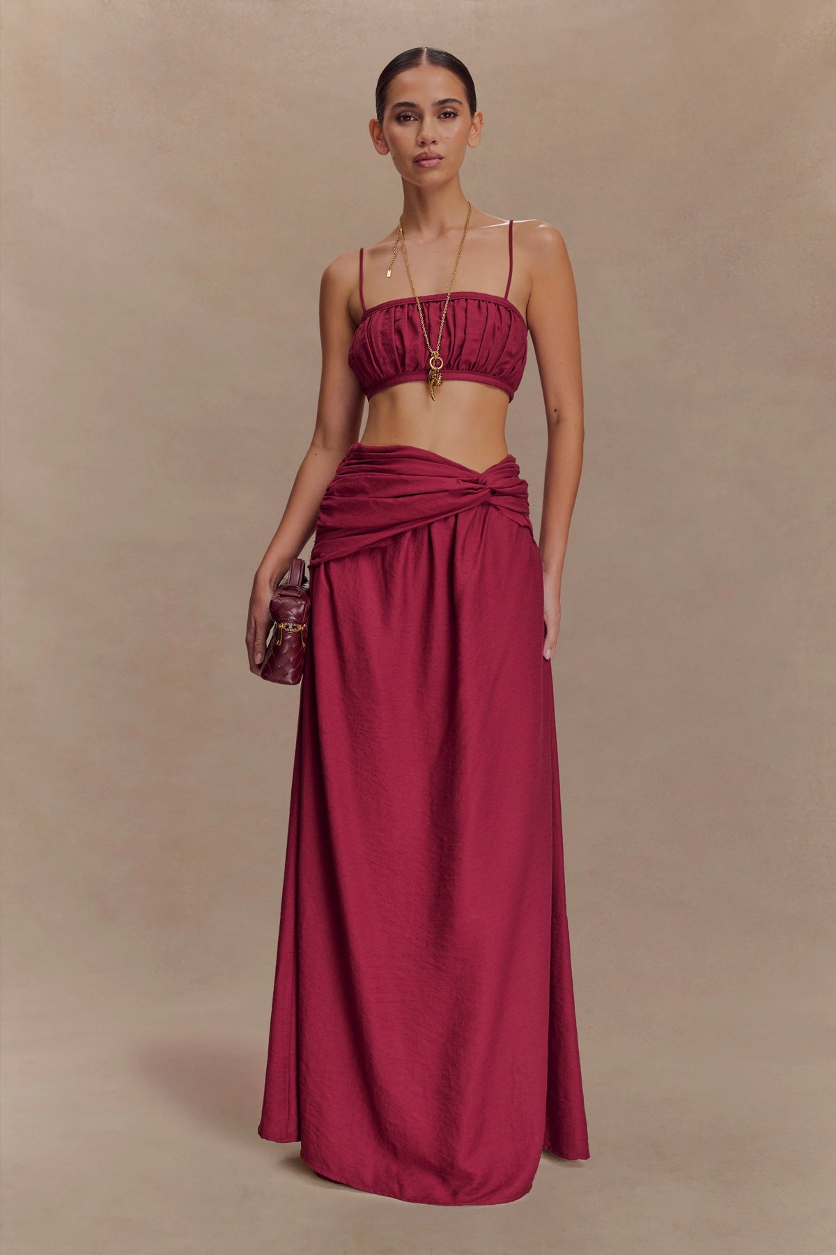 Scottie Shirred Linen Bandeau Wine