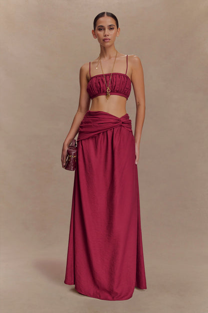 Scottie Shirred Linen Bandeau Wine