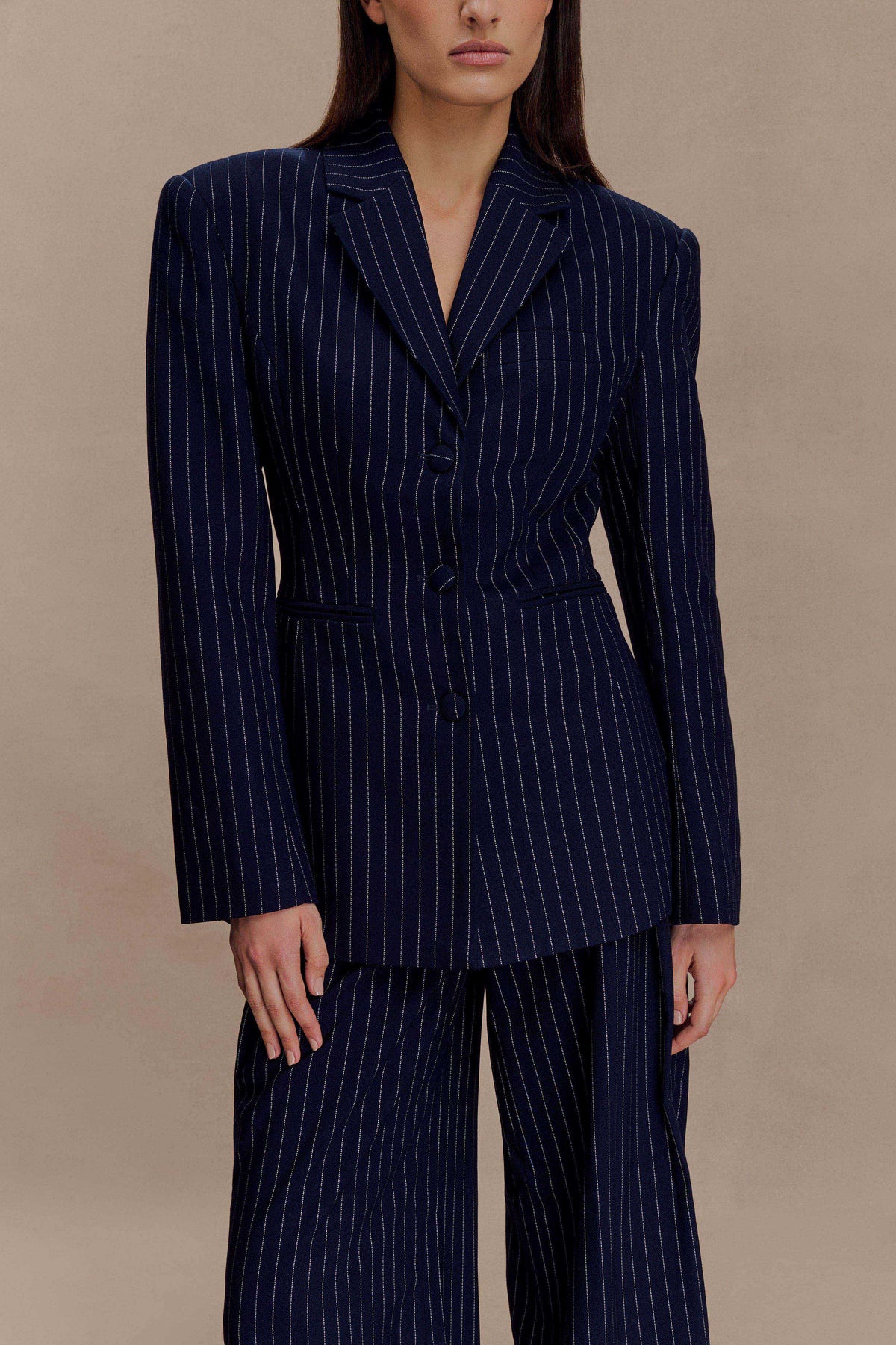 Bellamy Cinched Blazer Navy Pinstripe