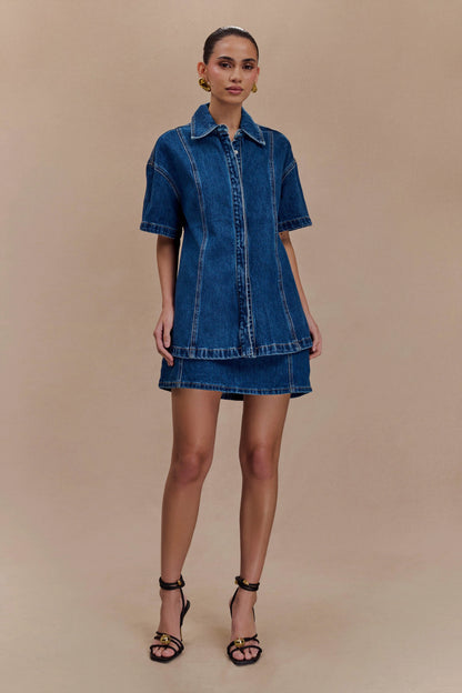 Maya Oversized Denim Shirt Dark Blue