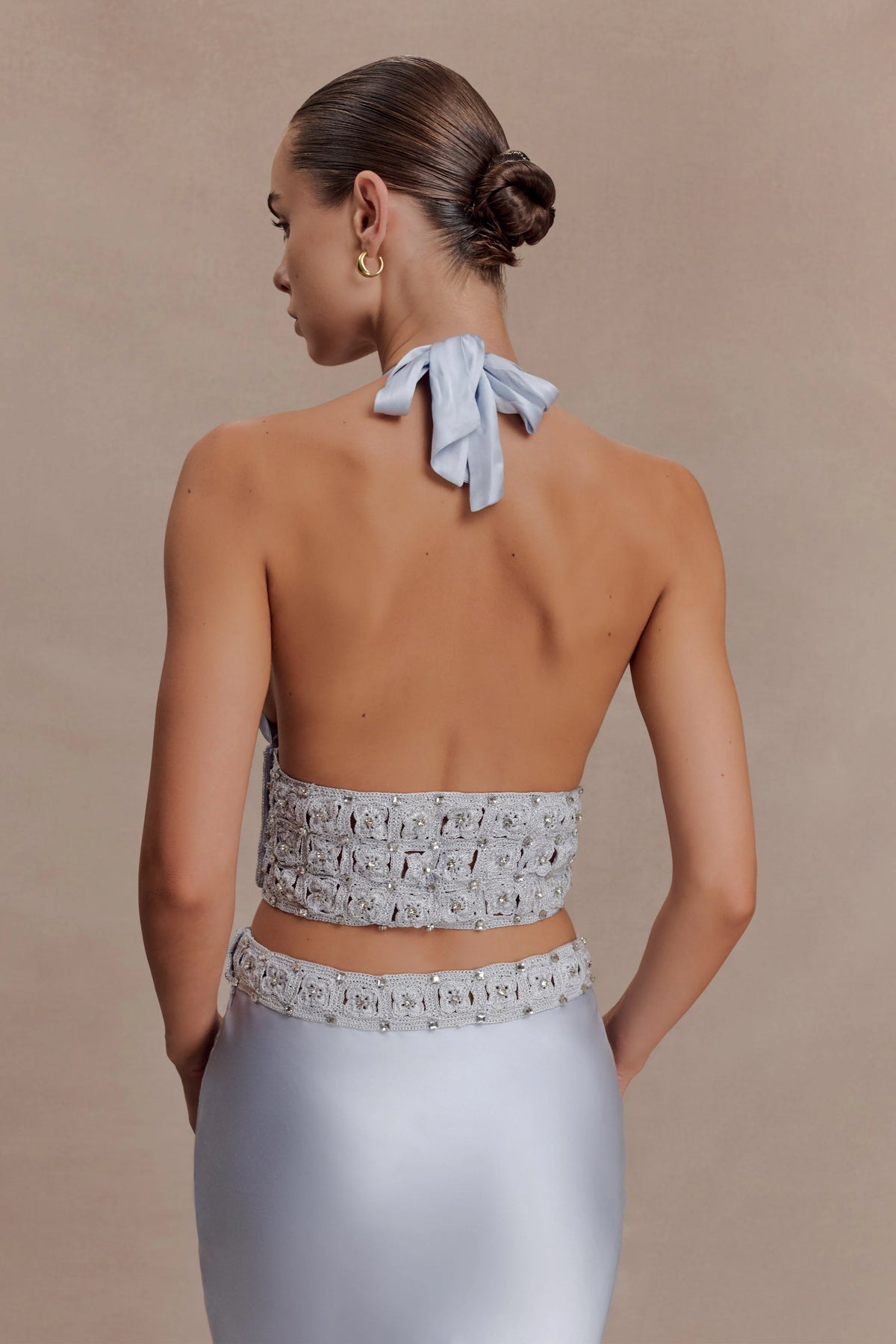Clementine Chiffon Hand Beaded Top Pale Blue