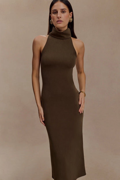 Kennedy High Neck Midi Dress Chocolate