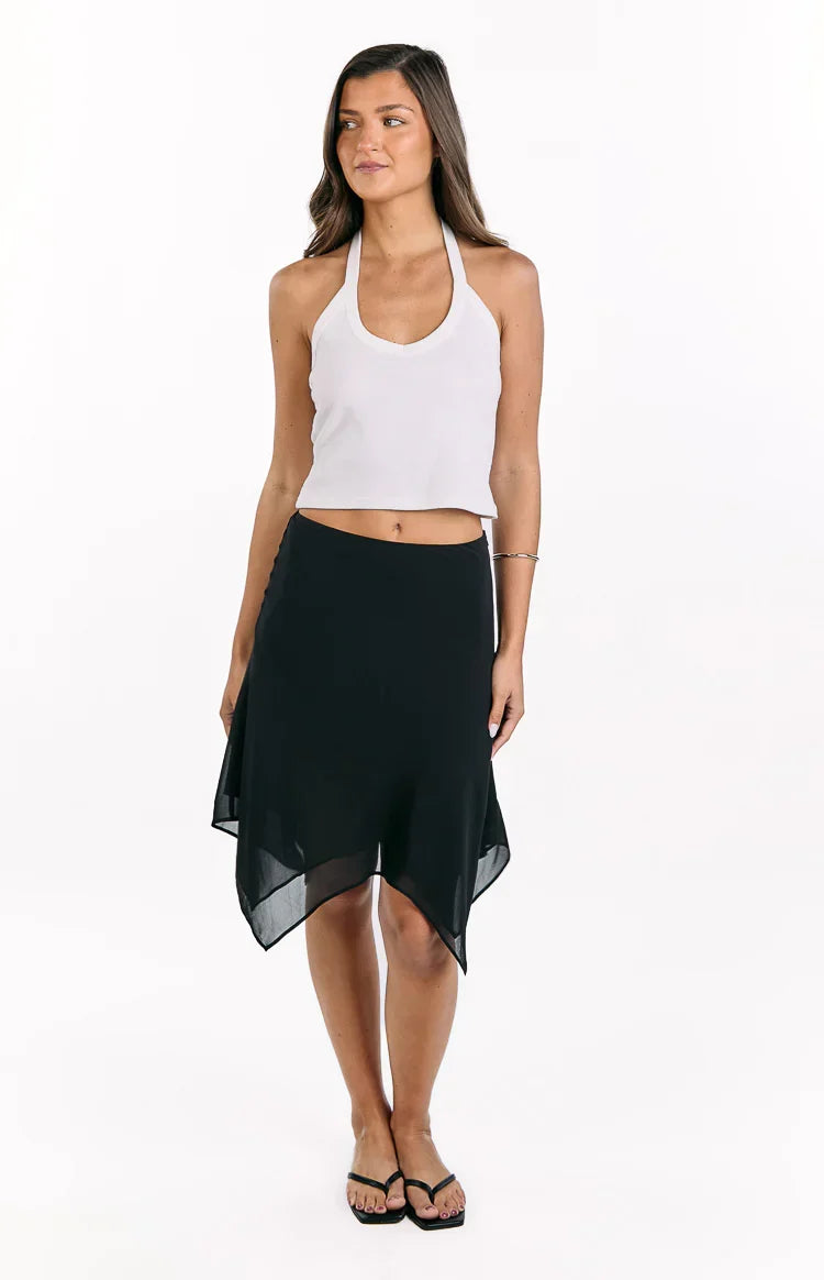 Kaye Black Hanky Hem Midi Skirt
