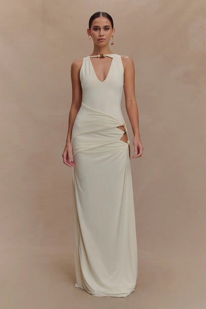 Kaiden Slinky Beaded Maxi Dress Ivory