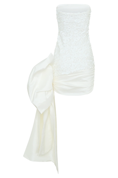 Franka Strapless Bow Mini Dress White