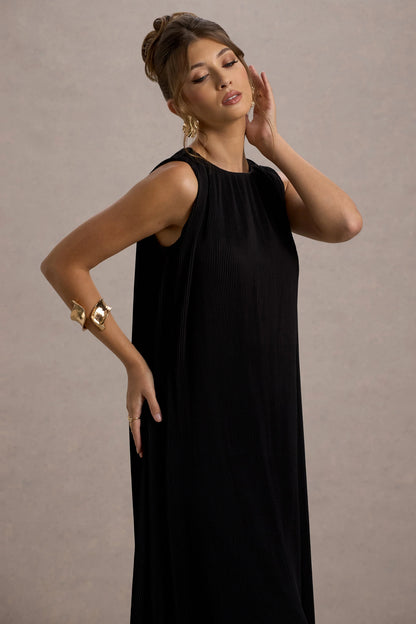 Hazelle Black Chiffon A Line Ruffled Maxi Dress