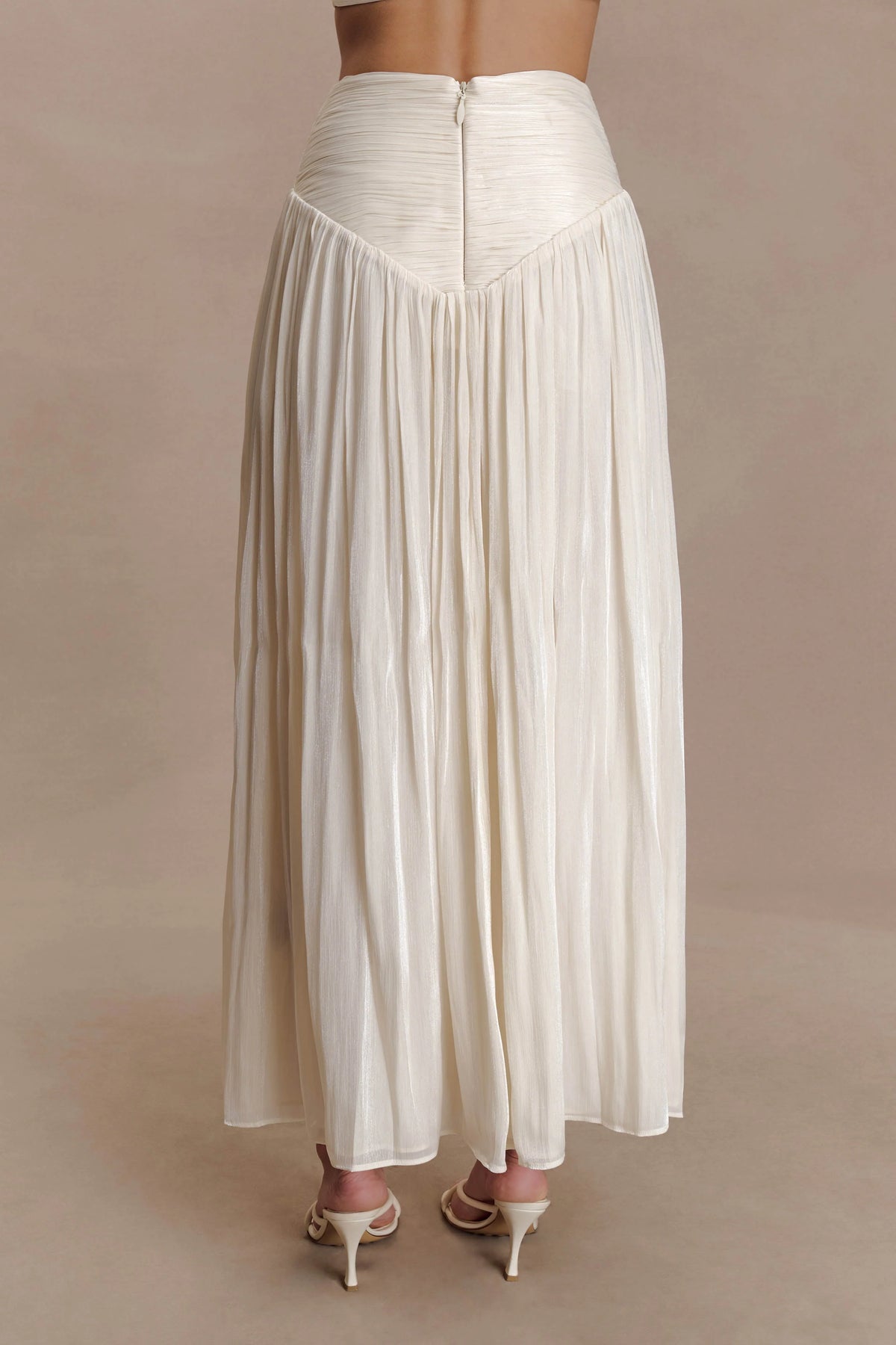 Makena Gathered Midi Skirt Opal White