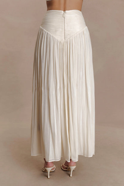 Makena Gathered Midi Skirt Opal White