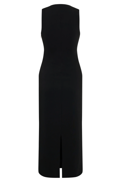 Norah Sleeveless Crepe Midi Dress Black