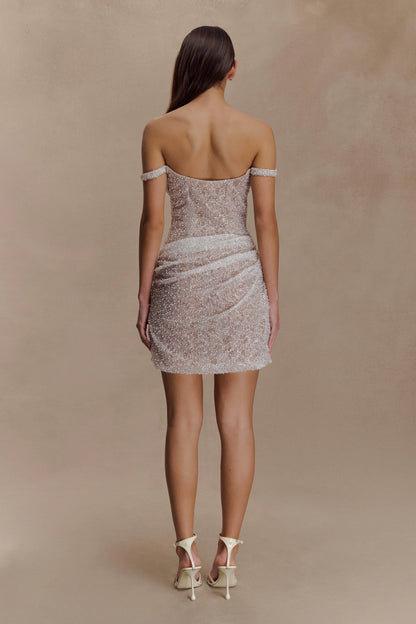 Connie Beaded Bodycon Mini Dress Nude